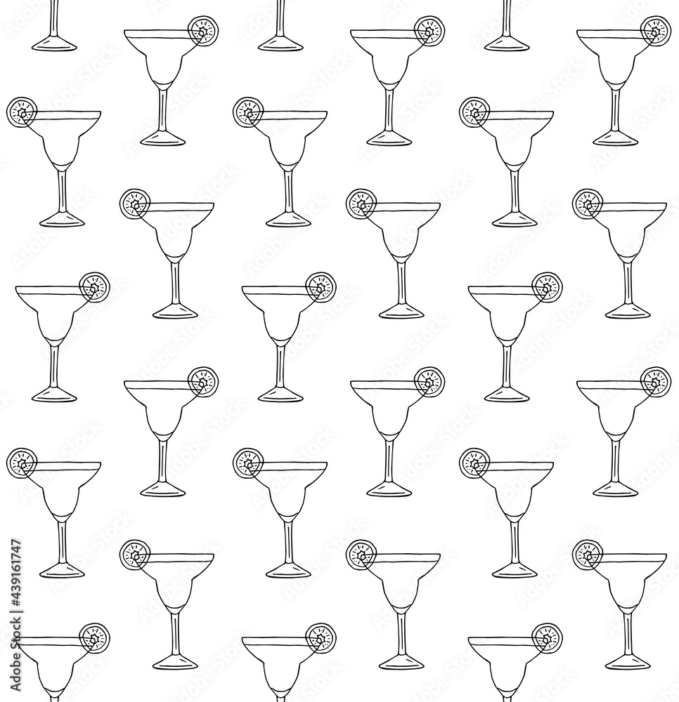 Vector seamless pattern of hand drawn doodle sketch margarita cocktail isolated on white background Vector seamless pattern of hand drawn doodle sketch margarita cocktail isolated on white background