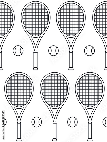 Vector seamless pattern of tennis ball and racket isolated on white background