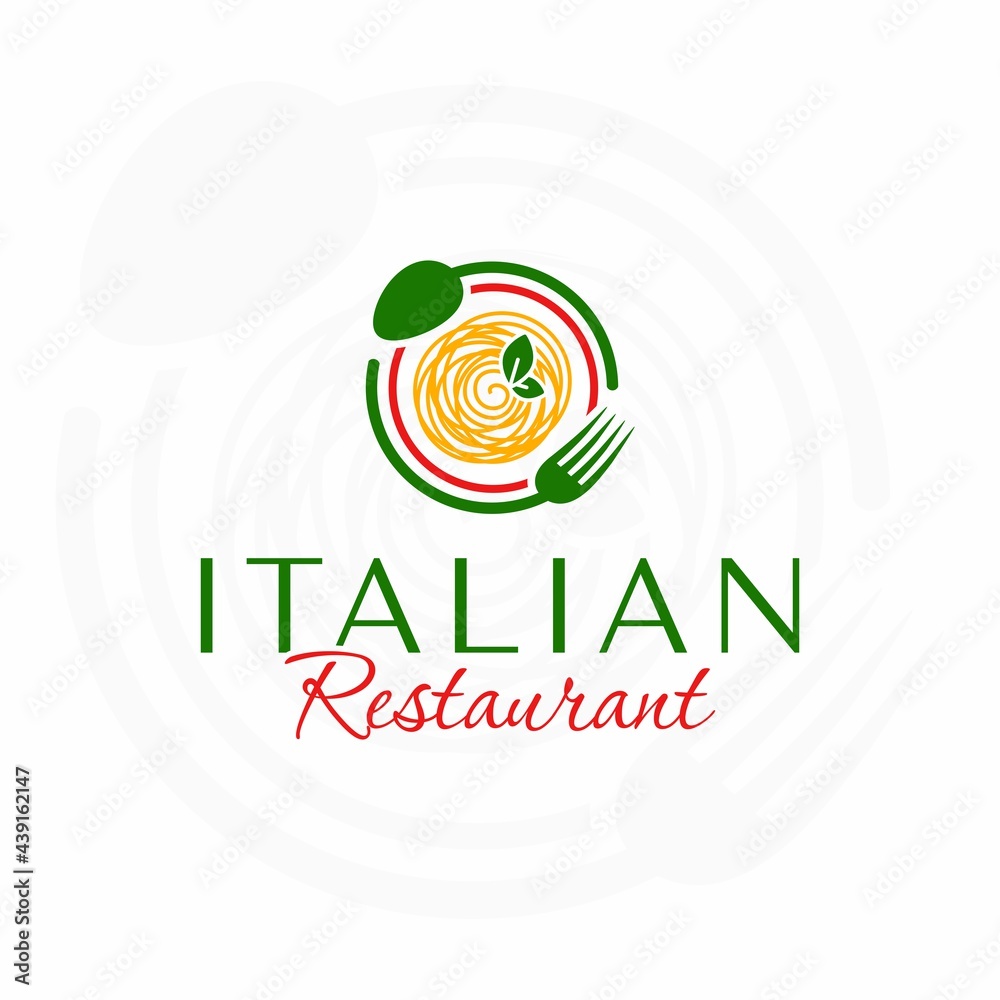 Vetor de Italian restaurant logo. Pasta restaurant logo. Circle spoon