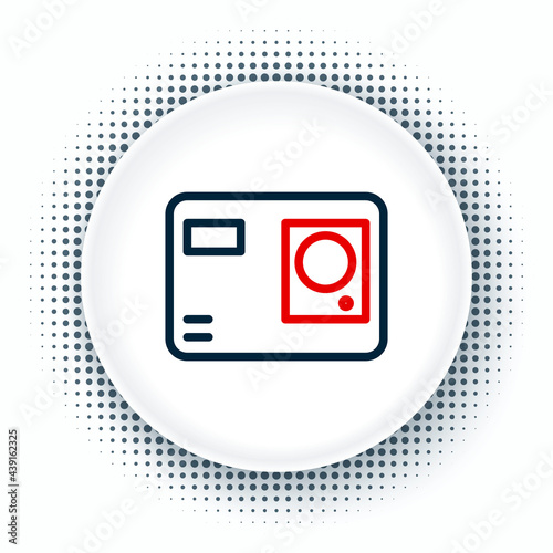 Line Action extreme camera icon isolated on white background. Video camera equipment for filming extreme sports. Colorful outline concept. Vector