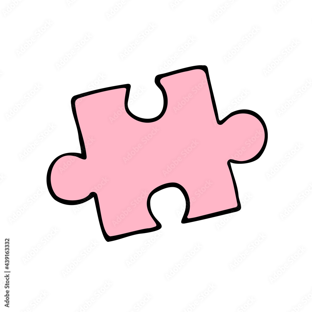 Vector hand drawn doodle sketch pink puzzle piece isolated on white background Vector hand drawn doodle sketch pink puzzle piece isolated on white background
