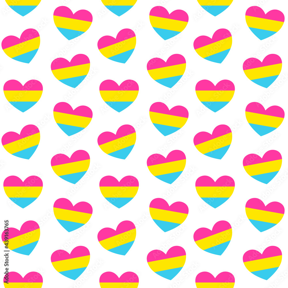 Vector seamless pattern of flat pan sexual pansexual lgbt flag heart isolated on white background Vector seamless pattern of flat pan sexual pansexual lgbt flag heart isolated on white background