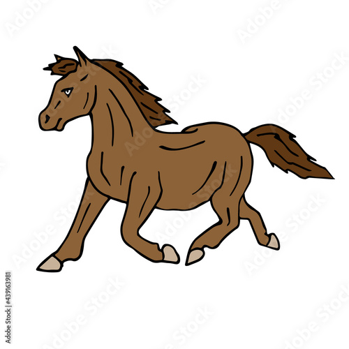 Vector hand drawn doodle sketch colored pony horse isolated on white background