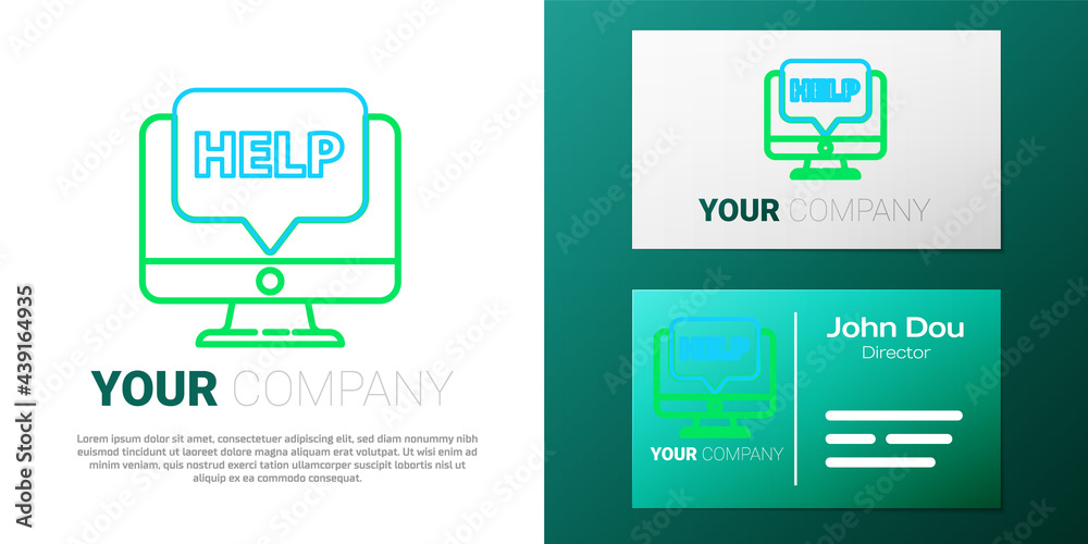 Line Computer monitor and help icon isolated on white background. Adjusting, service, setting, maintenance, repair, fixing. Colorful outline concept. Vector Line Computer monitor and help icon isolated on white background. Adjusting, service, setting, maintenance, repair, fixing. Colorful outline concept. Vector