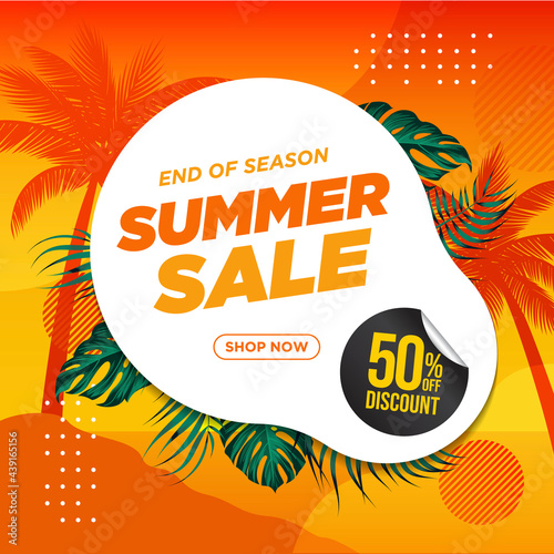 Summer sale banner with leaves