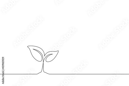 Growth plant in one Continuous Line Drawing. Sprout with leaves in simple linear style isolated on white background. Editable stroke. Vector illustration