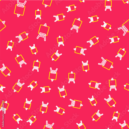Line Wood easel or painting art boards icon isolated seamless pattern on red background. Vector