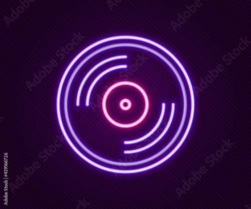 Glowing neon line Vinyl disk icon isolated on black background. Colorful outline concept. Vector