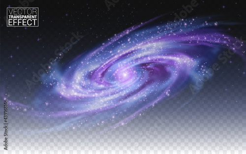 Realistic Galaxy. transparent background effect. Spiral galaxy template. Vector illustration.