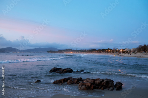 Nice sunset on Samil beach, in the city of Vigo, Galicia, Spain. photo