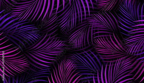Tropical Neon Purple Palm Leaves Pattern. Jungle Background. Summer Exotic Botanical Foliage Design with Tropic Plants. Vector illustration.