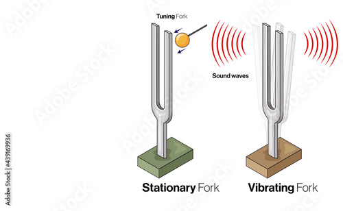 Physics Tuning Fork Experiment illustration in white background.