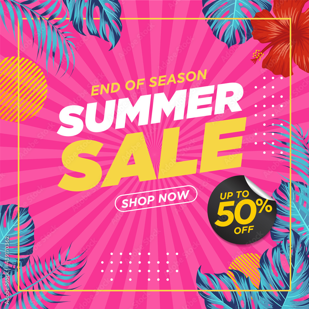 Summer sale banner with leaves