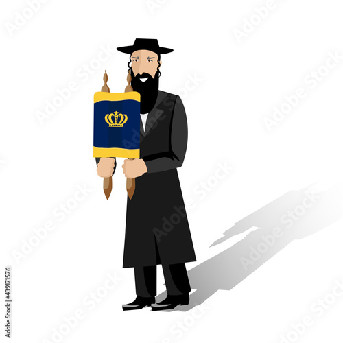 A Jew holding a Torah scroll. Vector clip art for the Jewish holiday Simchat Torah