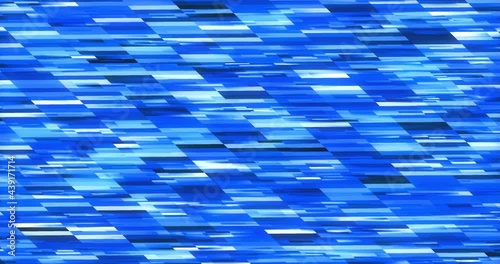 Animated digital rotating multicoloured racing rectangles background shades of blue.