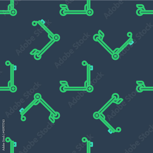 Line Scooter icon isolated seamless pattern on blue background. Vector