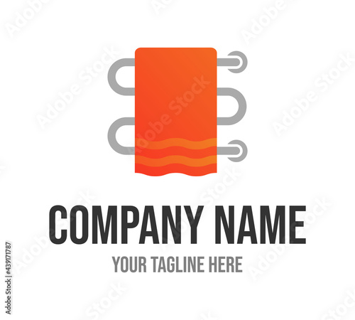 Vector illustration heated towel rail isolated on white background. Hand towel on heated towel rail icon in flat cartoon style. Modern towel rack for bathroom logo template.