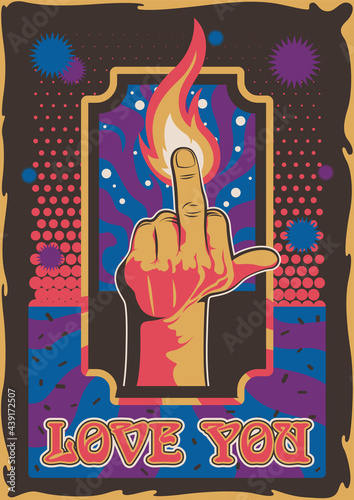 Love You! The Finger Gesture and Abstract Psychedelic Background