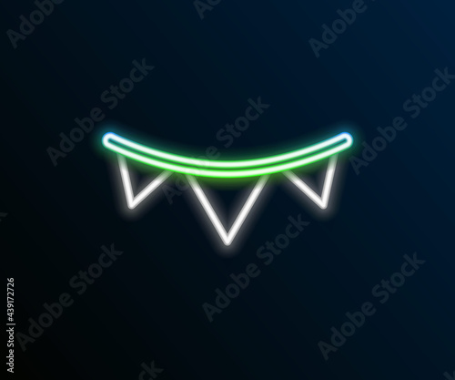 Glowing neon line Carnival garland with flags icon isolated on black background. Party pennants for birthday celebration, festival decoration. Colorful outline concept. Vector