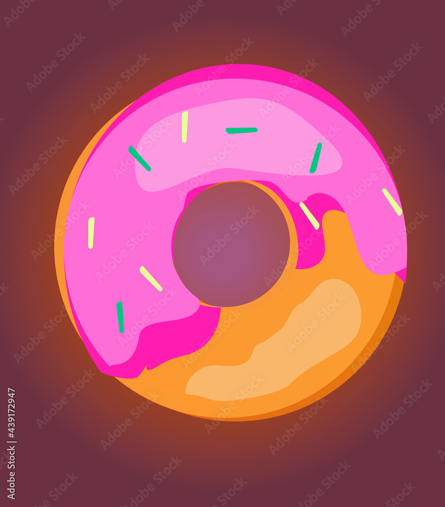 Doughnut with gradients, pink cream on the brown background. Doughnut with gradients, pink cream on the brown background.
