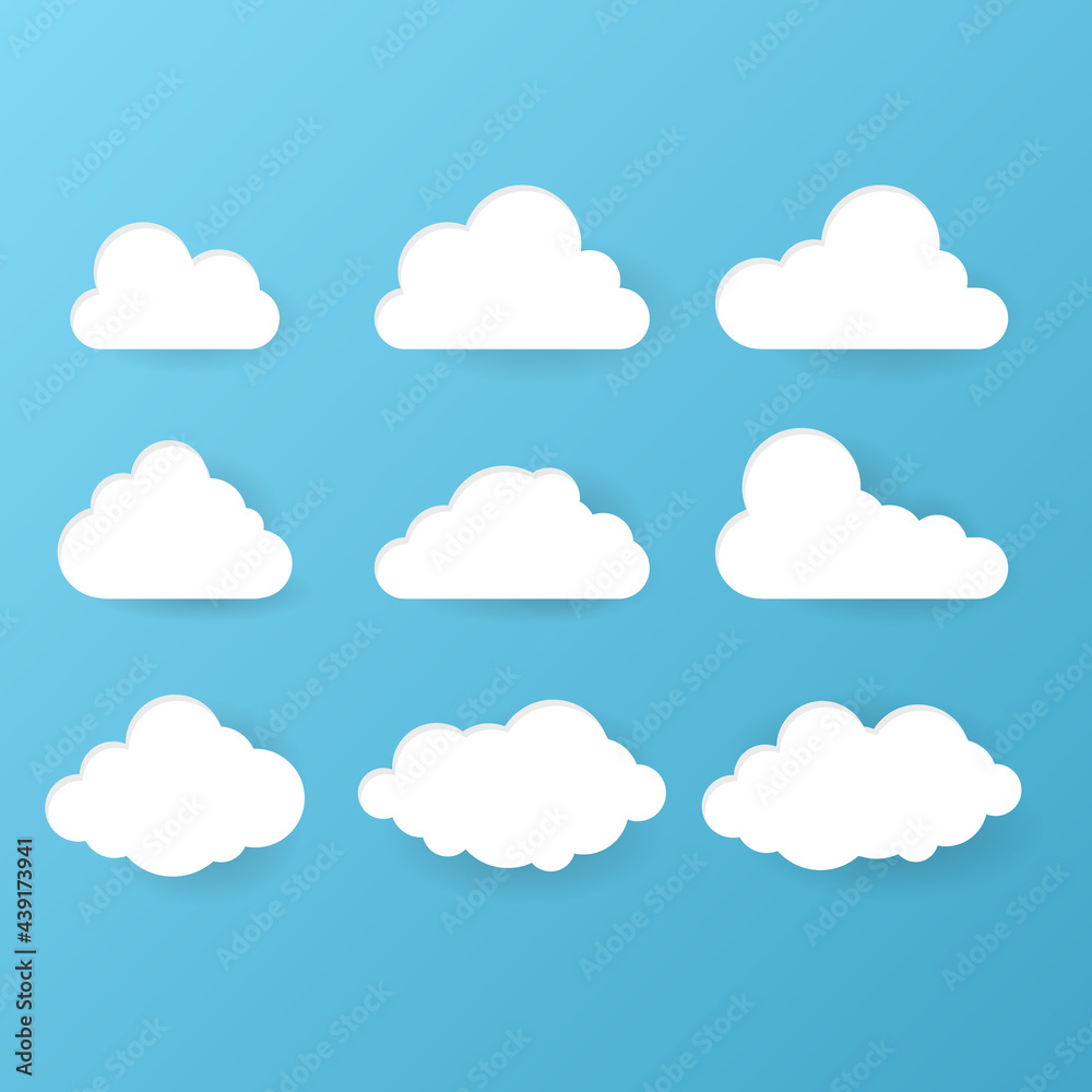 Clouds hand draw set vector on blue background , Paper cut style  , Vector illustration EPS 10