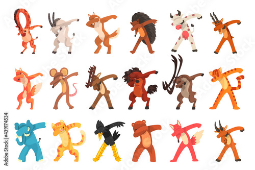 Set of Animals Standing in Dub Dancing Pose, Different Animals Doing Dubbing Vector Illustration on White Background photo