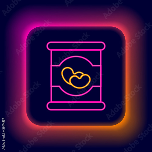 Glowing neon line Beans in can icon isolated on black background. Colorful outline concept. Vector
