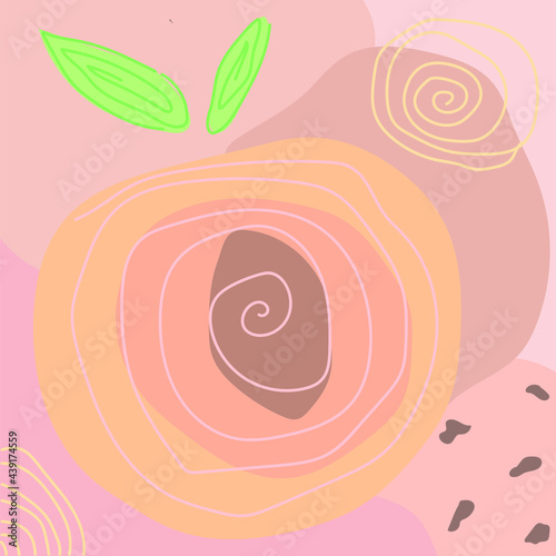 Peach simple vector illustration. One continuous line drawing art illustration with lettering peach fruit.