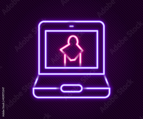 Glowing neon line Online museum icon isolated on black background. Museum gallery. Colorful outline concept. Vector