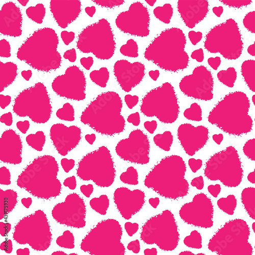 Pink ink hearts isolated on white background. Cute seamless pattern. Vector simple flat graphic hand drawn illustration. Texture.