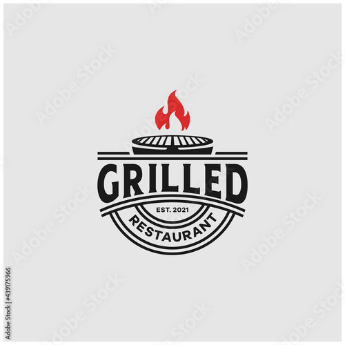 vintage grilled barbeque logo design