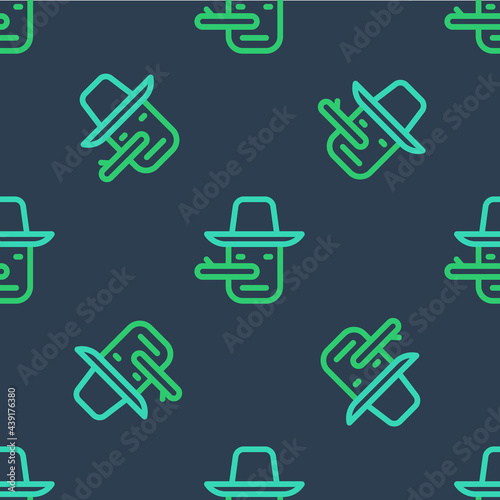 Line Pinocchio icon isolated seamless pattern on blue background. Vector