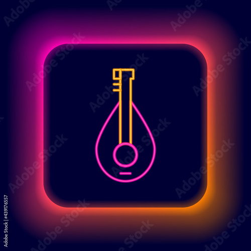 Glowing neon line Traditional musical instrument mandolin icon isolated on black background. Colorful outline concept. Vector