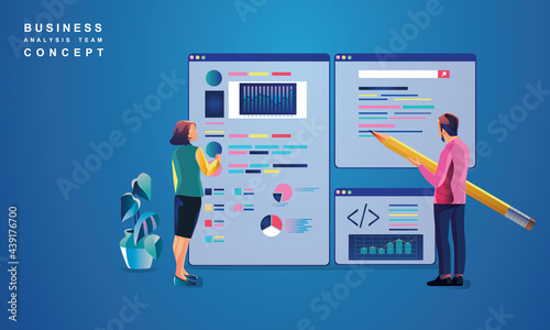 Concept of Data Analysis for website and mobile website. Data analytics for company marketing solutions or financial performance. Budget accounting or statistics concept. flat design illustration