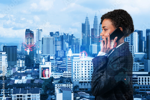 Photography Attractive black woman new approaches to protect clients confidential information using phone