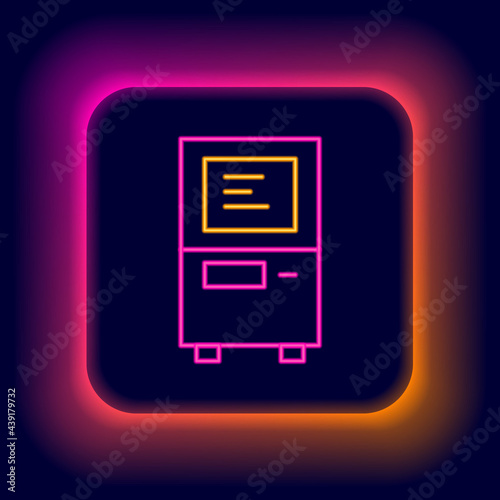 Glowing neon line ATM - Automated teller machine icon isolated on black background. Colorful outline concept. Vector