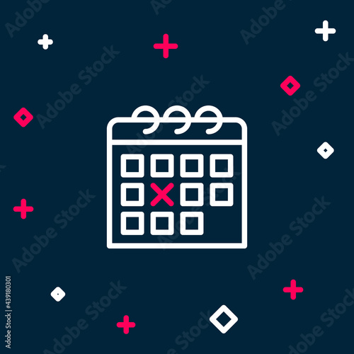 Line Calendar fitness icon isolated on blue background. Training schedule. Colorful outline concept. Vector