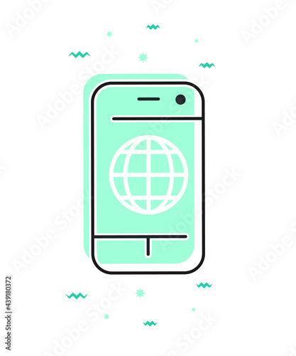 Smartphone and global network editable vector
