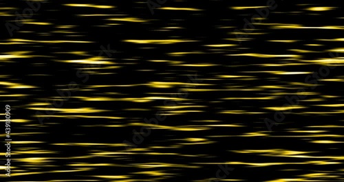 Animated digital horizontal colourful water waves reflections background yellow on black.