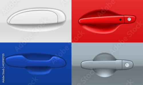 Collection of car door handles vector illustration equipment for open and close automobile transport