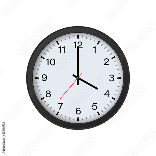 Round Clock Mockup Isolated on White Background, 4 O'clock. Vector Illustration