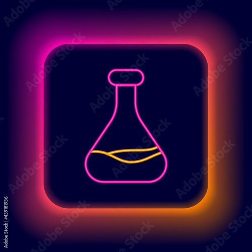 Glowing neon line Test tube and flask icon isolated on black background. Chemical laboratory test. Laboratory glassware. Colorful outline concept. Vector