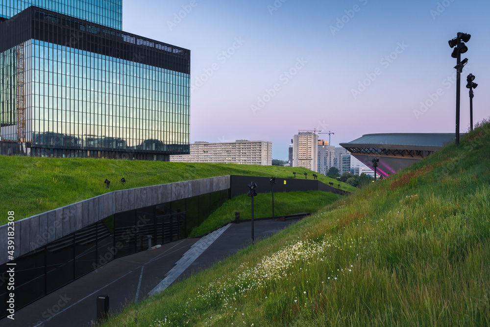 View of the Katowice city at dawn