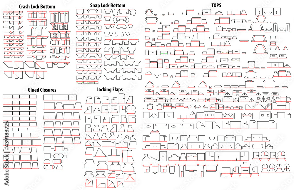 Any kind of elements for create cardboard box, crash lock bottom, snap
