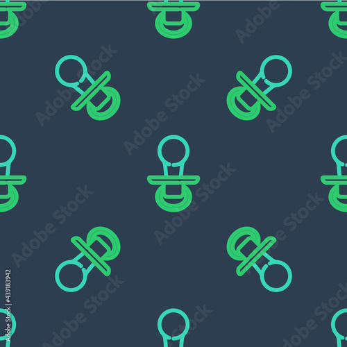 Line Baby dummy pacifier icon isolated seamless pattern on blue background. Toy of a child. Vector