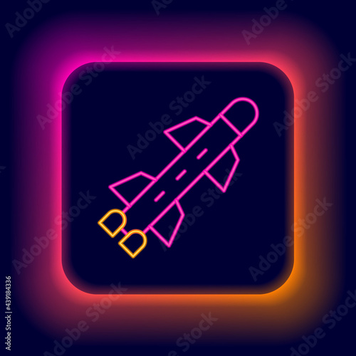 Glowing neon line Rocket icon isolated on black background. Colorful outline concept. Vector