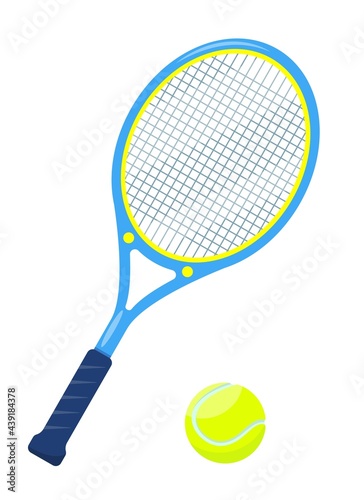 Tennis racket with ball. Sport equipment elements.