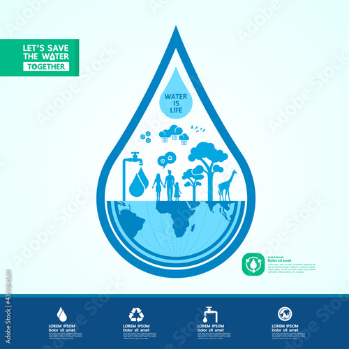 Save the water for green ecology world vector illustration.