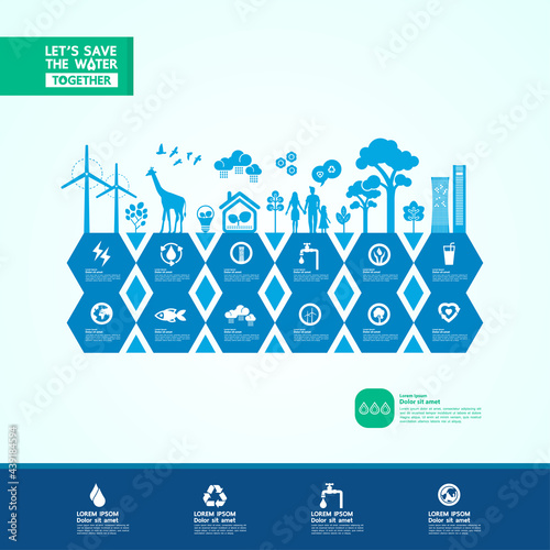 Save the water for green ecology world vector illustration.