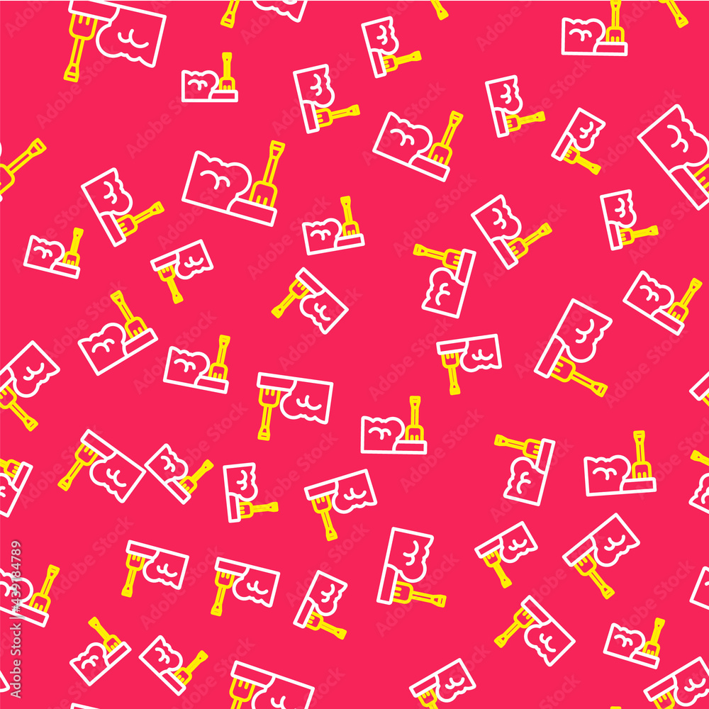 Line Shovel in snowdrift icon isolated seamless pattern on red background. Vector Line Shovel in snowdrift icon isolated seamless pattern on red background. Vector